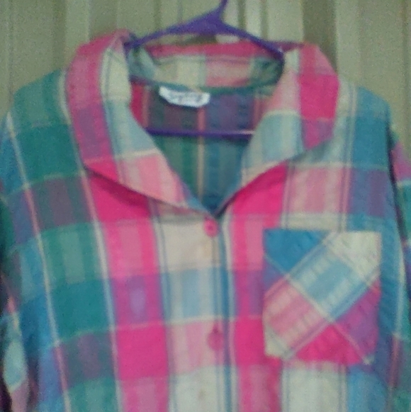 Women's Madras Plaid Midi House Dress Size Large Seersucker Preppy - Picture 2 of 5